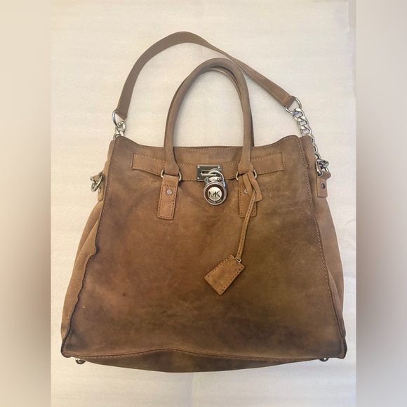 Michael Kors Handbags - Michael Kors Hamilton Suede Satchel W/ Functioning Lock & Key Rich Brown Patina